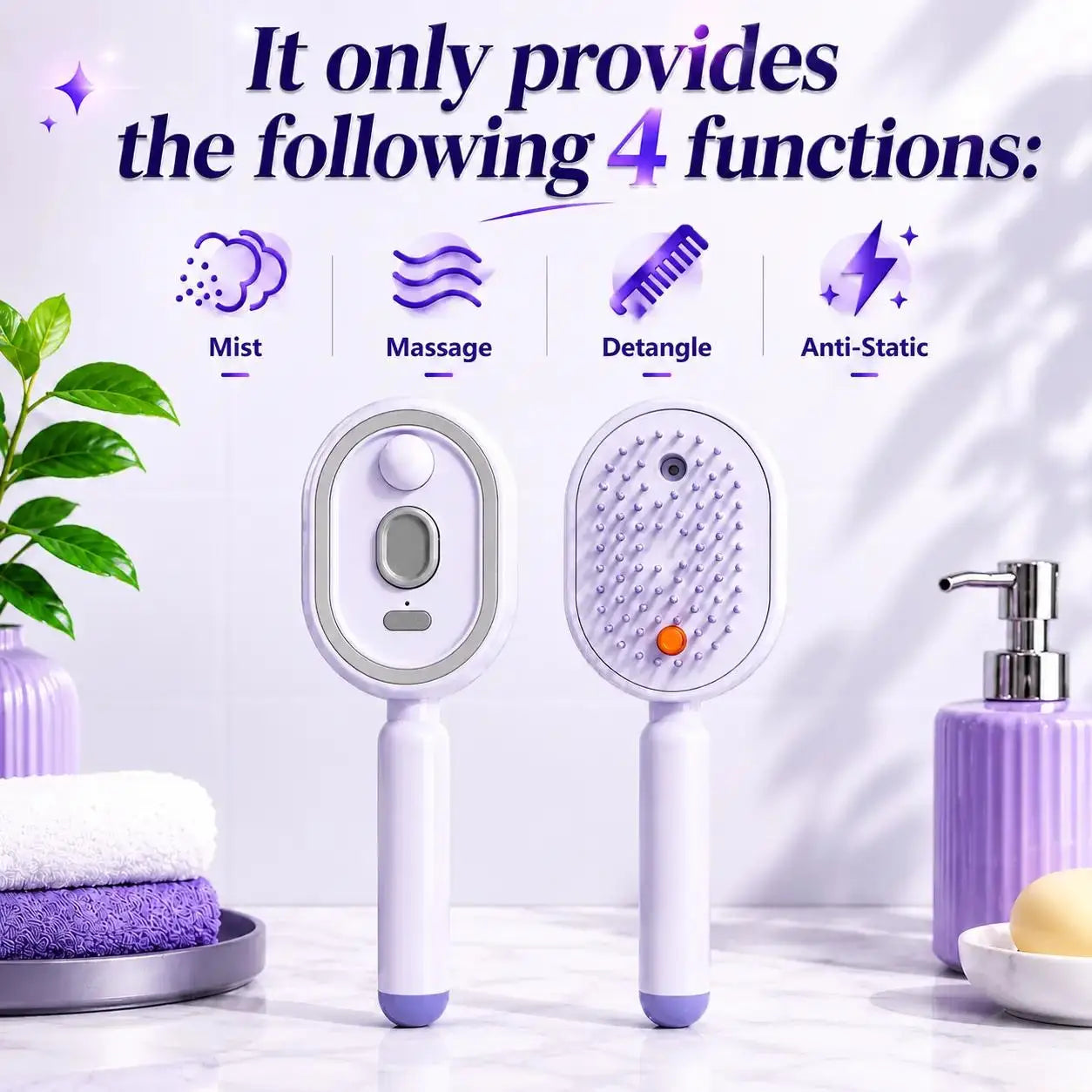 Electric Spray Hair Brush 2-In-1 Misting Hair Brush with Water Spray Reduce Frizz Anti-Static Retractable Steam Massage Comb