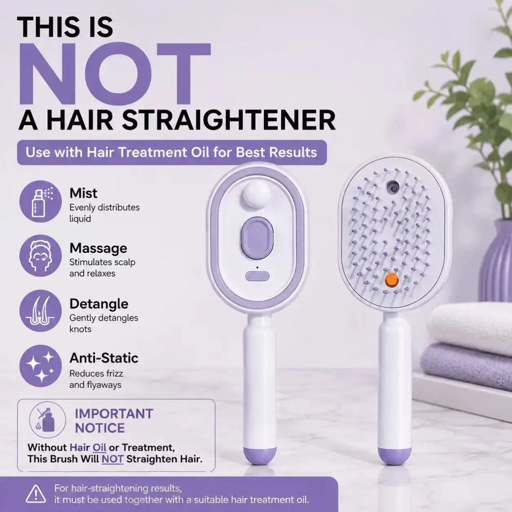 Electric Spray Hair Brush 2-In-1 Misting Hair Brush with Water Spray Reduce Frizz Anti-Static Retractable Steam Massage Comb