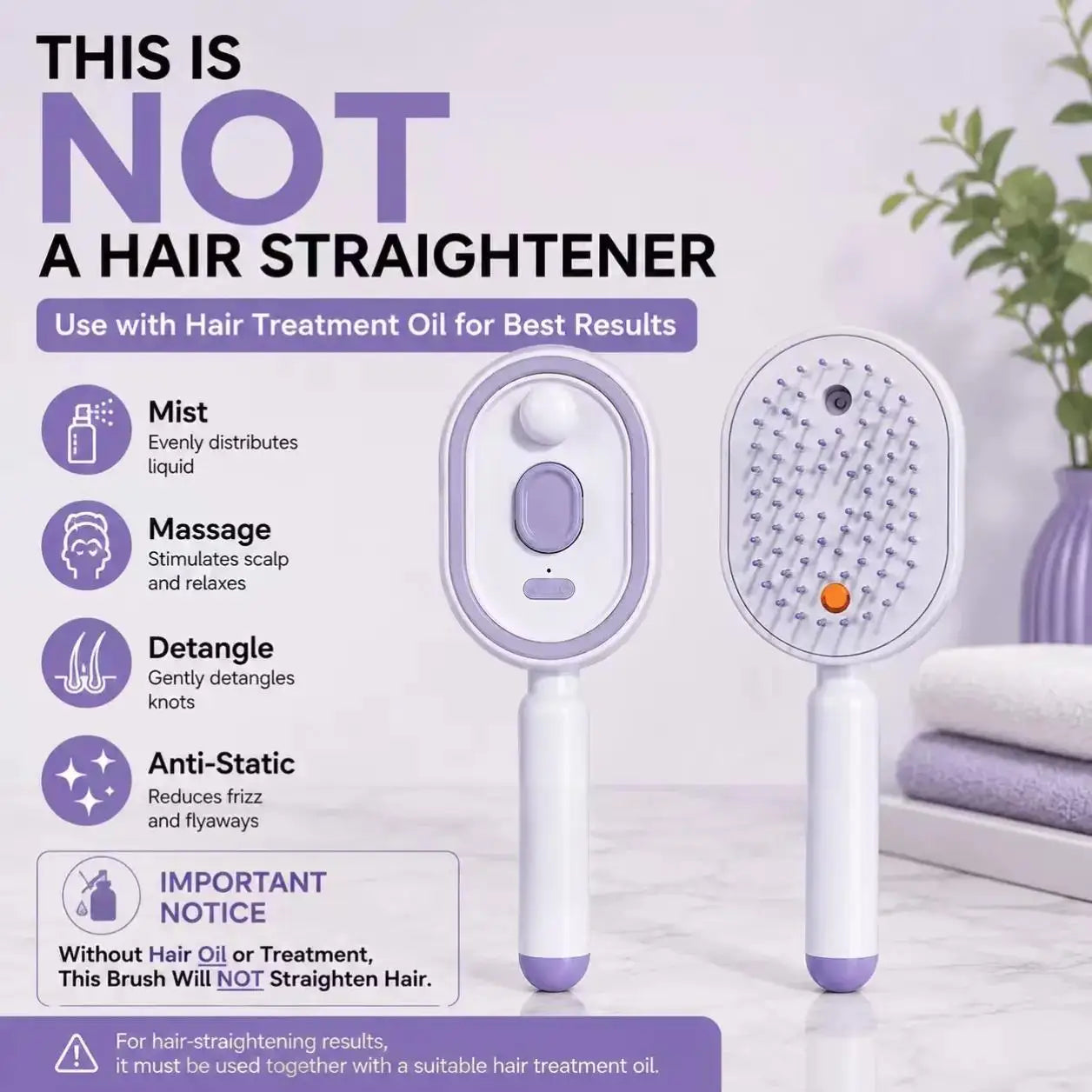 Electric Spray Hair Brush 2-In-1 Misting Hair Brush with Water Spray Reduce Frizz Anti-Static Retractable Steam Massage Comb