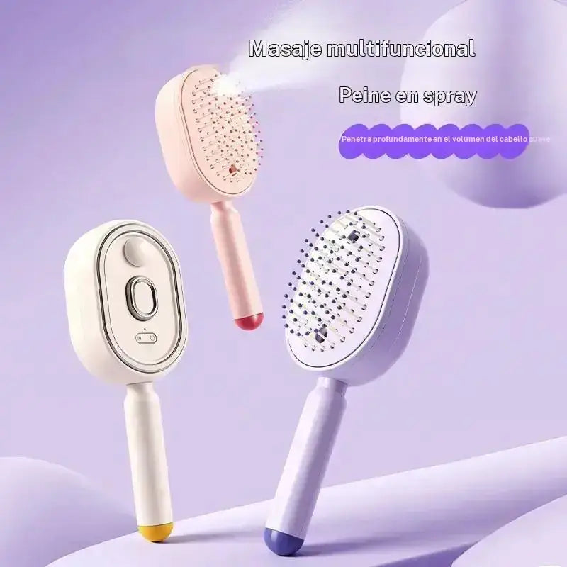 Electric Spray Hair Brush 2-In-1 Misting Hair Brush with Water Spray Reduce Frizz Anti-Static Retractable Steam Massage Comb