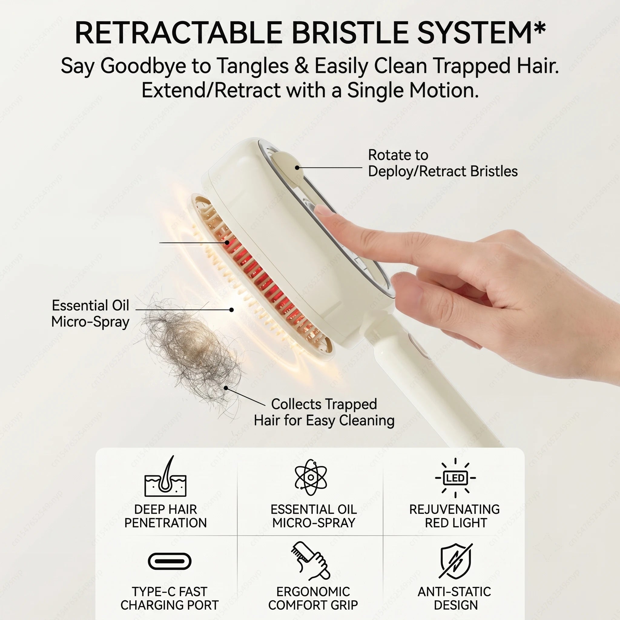 Electric Spray Hair Brush 2-In-1 Misting Hair Brush with Water Spray Reduce Frizz Anti-Static Retractable Steam Massage Comb